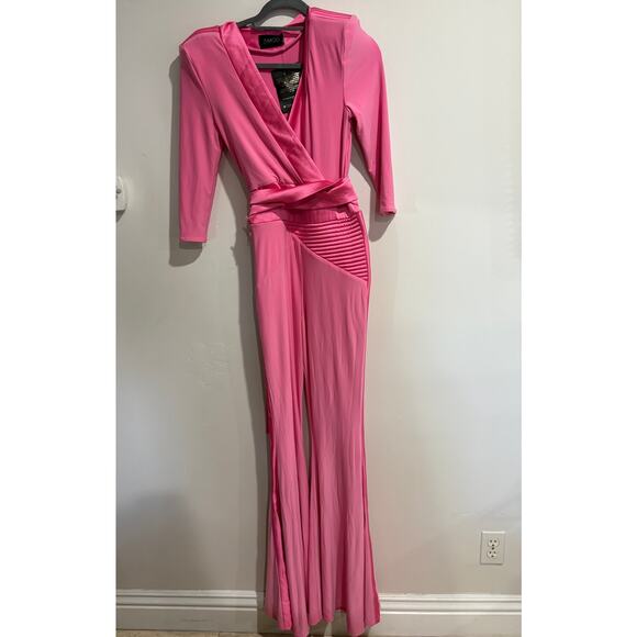 NWT Zhivago Idunn Jersey Surplice V-Neck Flare Leg Jumpsuit Pink Women's US 6 - Picture 3 of 8